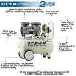 Hyundai 24 Litre Air Compressor, 5.2CFM/118psi, Silenced, Oil Free, Direct Drive 1hp | HY7524 - Image 2