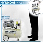 Hyundai 24 Litre Air Compressor, 5.2CFM/118psi, Silenced, Oil Free, Direct Drive 1hp | HY7524 - Image 3
